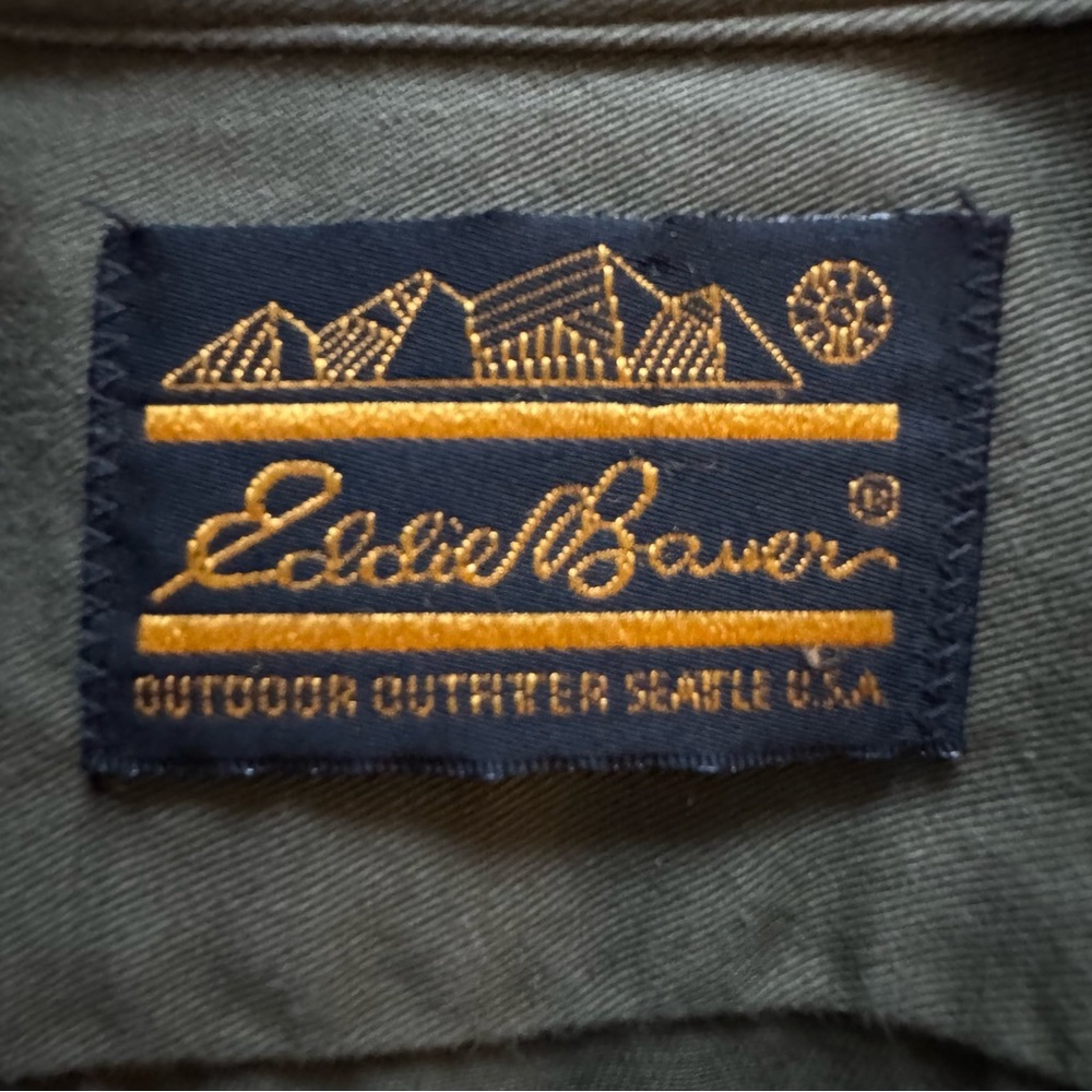 Vintage Eddie Bauer USA Made Military Green Utility Shirt M Long Sleeve Cotton - Picture 2 of 11
